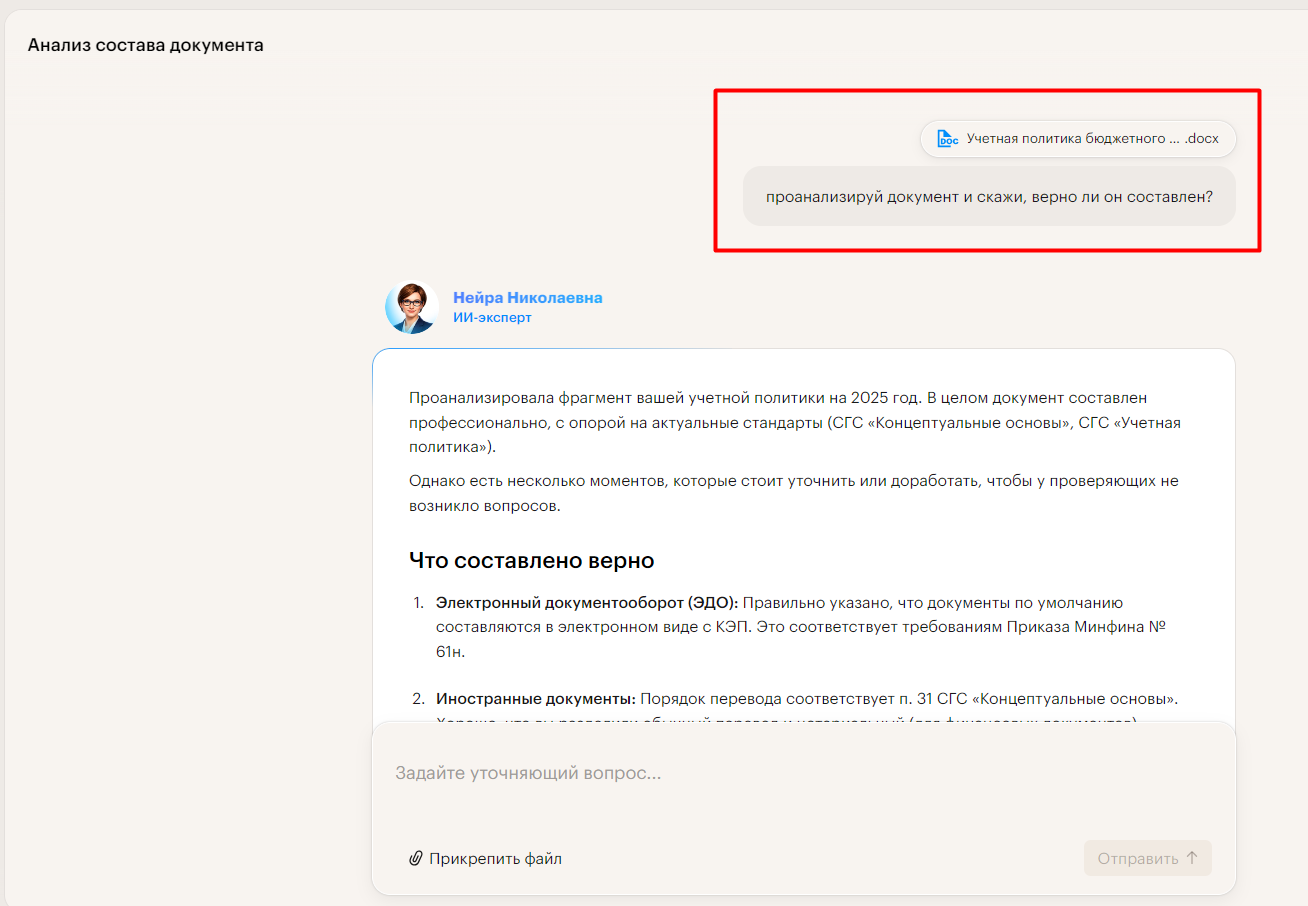 Нейра Николаевна проверяет учетную политику бюджетного учреждения